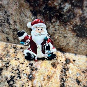 Festive Santa Claus Brooch - Red, White, Black